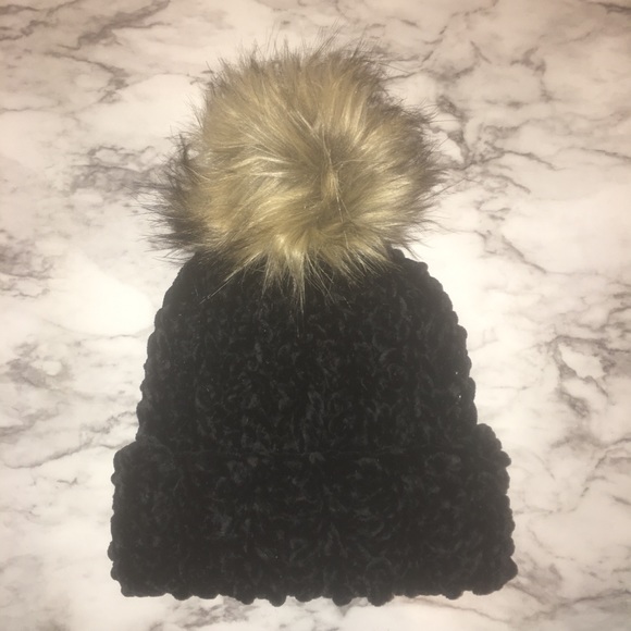 Velvet Crochet Beanie With Pom - Picture 3 of 7